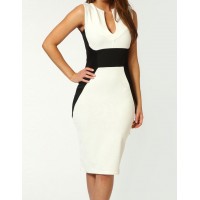 Sleeveless Bodycon Knee Length Dress For Women White/Rose